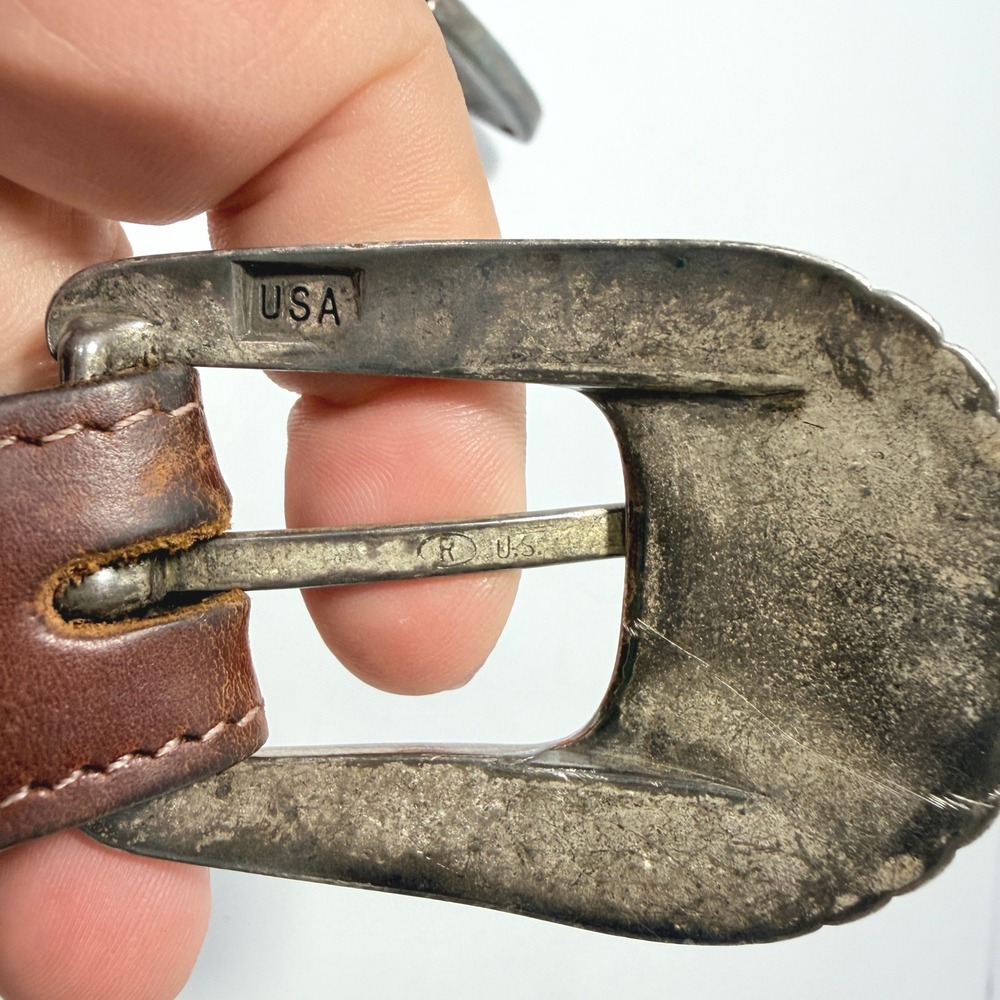 Vintage Nocona Western Oil Tanned Harness Leather Belt Brown Silver Buckle USA - Picture 4 of 12